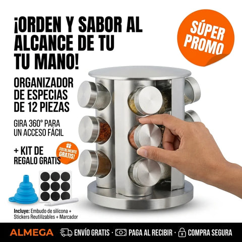 Condimentero Premium 360° 12 Piezas - Organización total en segundos