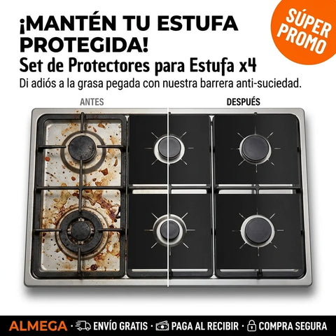Set Protectores x 4 Antiadherente para Estufa — Adiós a la Grasa Pegada