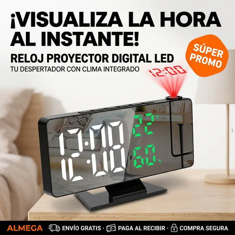Reloj Despertador LED con Proyector — Proyecta la Hora en tu Techo