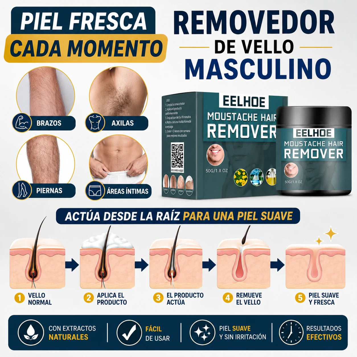 Crema Depilatoria para Hombre — Piel suave y sin vellos en minutos
