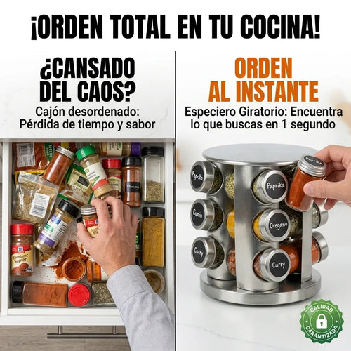 Condimentero Premium 360° 12 Piezas - Organización total en segundos