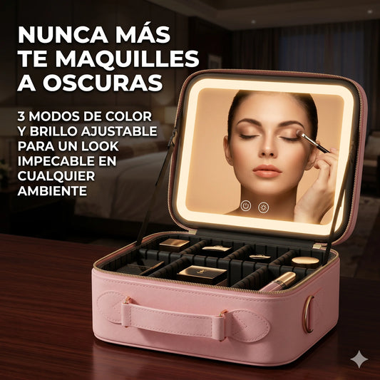 Cosmetiquera Profesional con Espejo LED Integrado - Tu maquillaje perfecto donde vayas